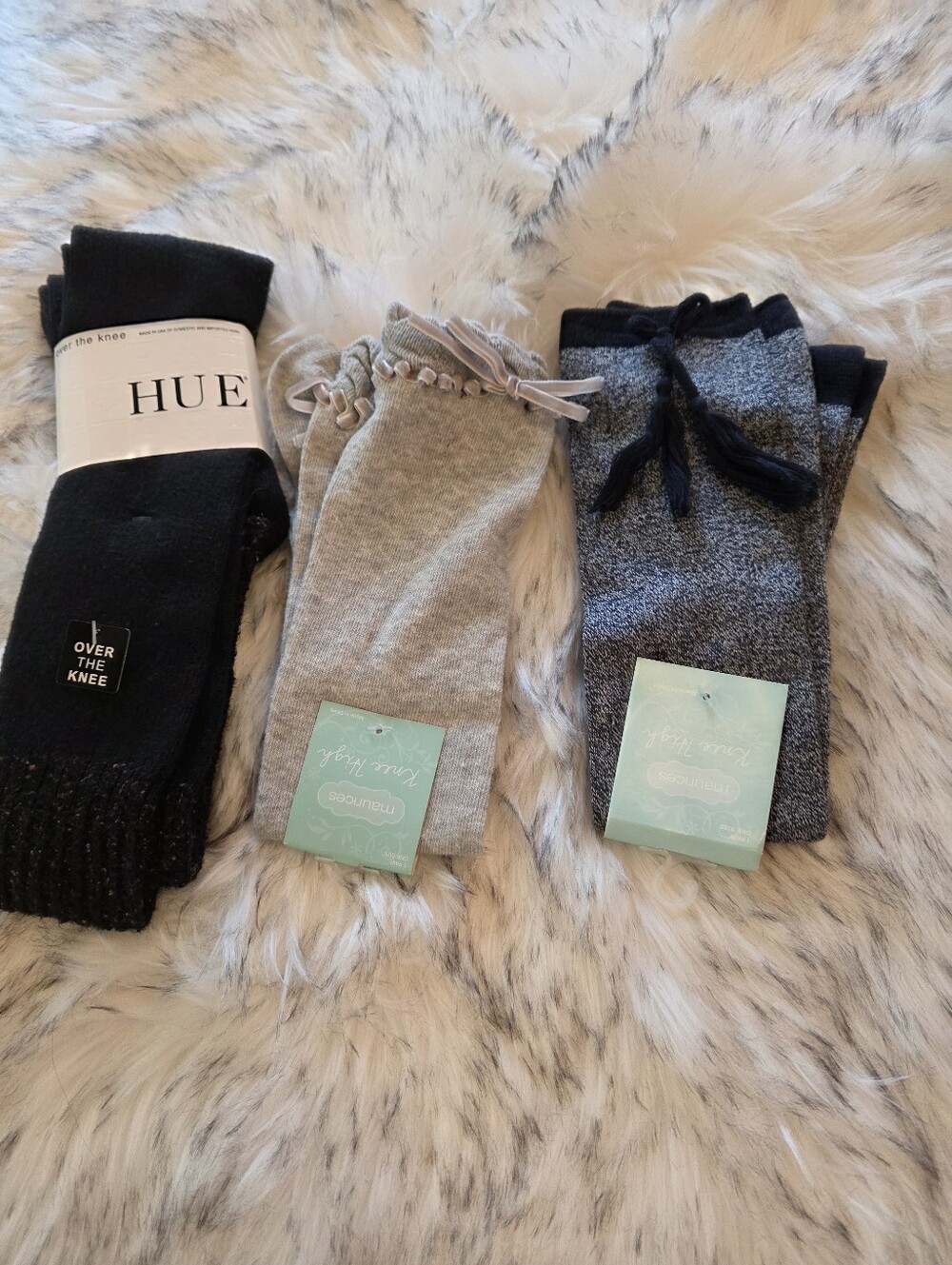 HUE & Maurices Knee High Socks Lot 3 Pairs Brown Gray Velvet Blue Tassel NWT